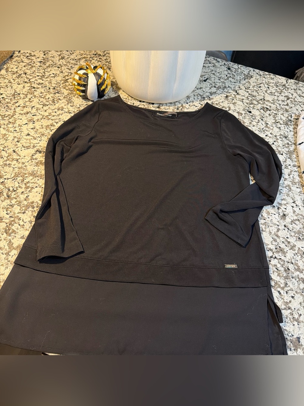 Ivanka Trump Black Women's Layered Hem Long Sleeve Top